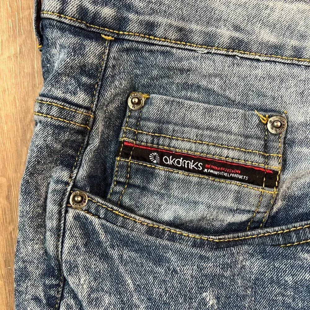 Akademiks Jeanius Retro Acid Washed Jean Shorts Zip Pockets Sz 50